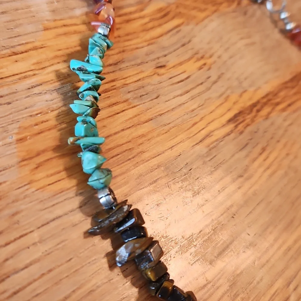 Native American Turquoise Tiger Eye Amber Necklace 17.5" - Picture 10 of 15